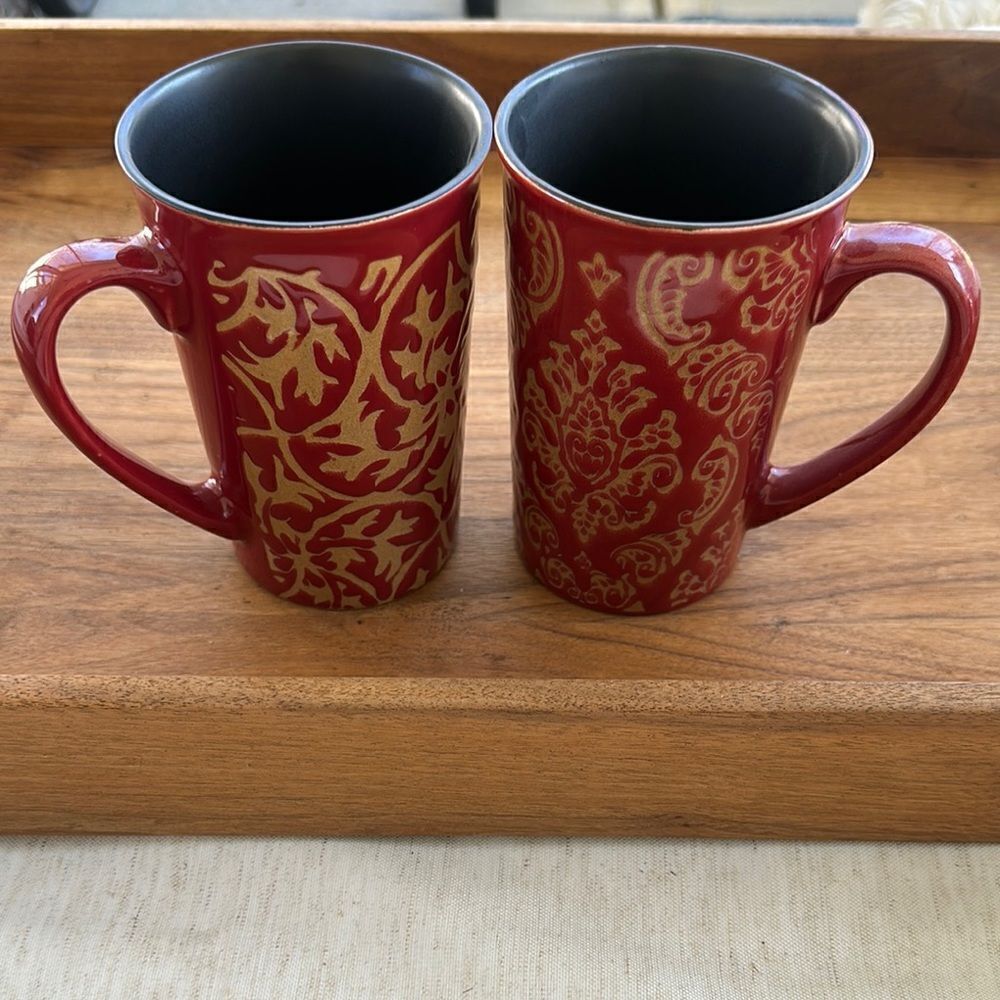 Mikasa Elegant Vintage Red and Tan Mug Set of 2